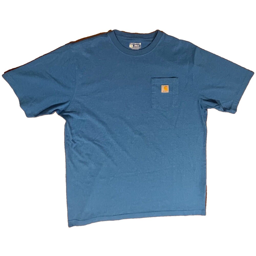 Carhartt Mens XL Tall Blue Loose Fit K87 Short Sleeve Pocket Work Wear Shirt